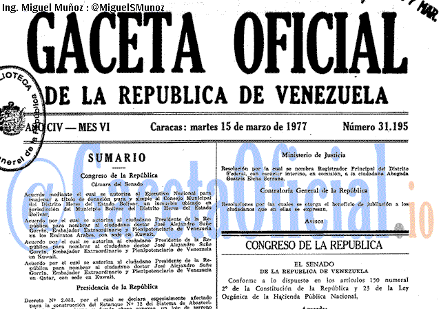 Gaceta Oficial 31195 del 15 Marzo 1977