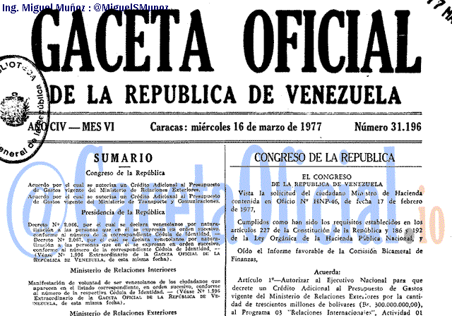 Gaceta Oficial 31196 del 16 Marzo 1977