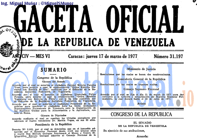 Gaceta Oficial 31197 del 17 Marzo 1977