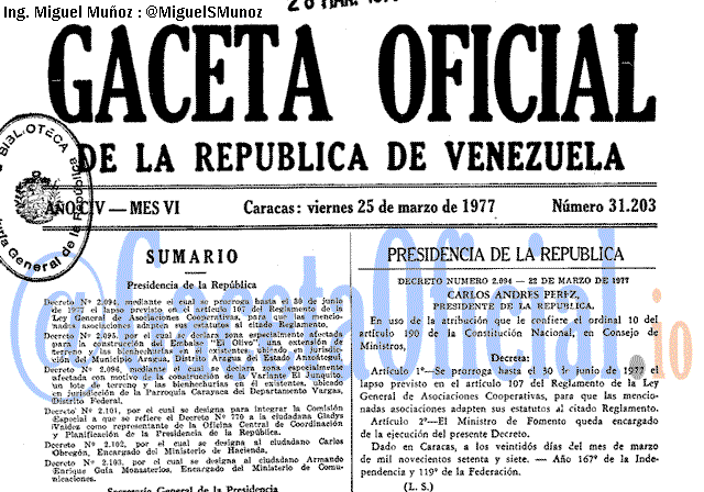 Gaceta Oficial 31203 del 25 Marzo 1977