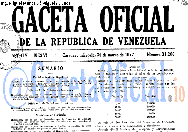 Gaceta Oficial 31206 del 30 Marzo 1977