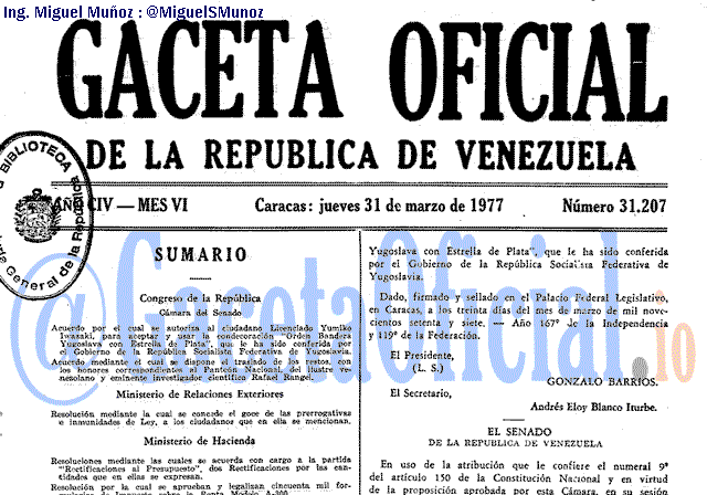 Gaceta Oficial 31207 del 31 Marzo 1977