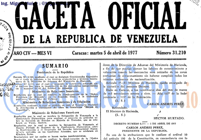 Gaceta Oficial 31210 del 5 Abril 1977