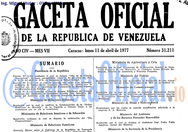 Gaceta Oficial 31211 del 11 Abril 1977