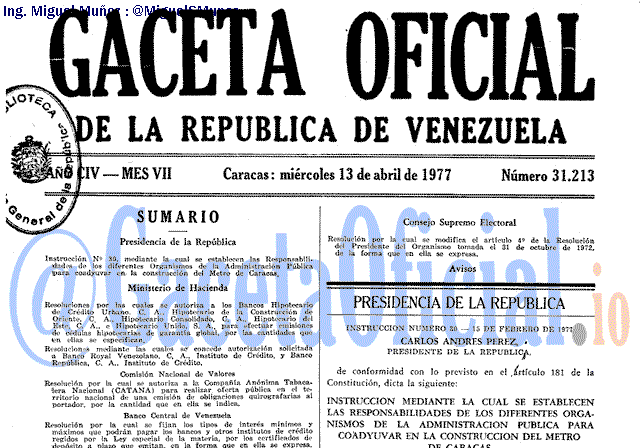 Gaceta Oficial 31213 del 13 Abril 1977