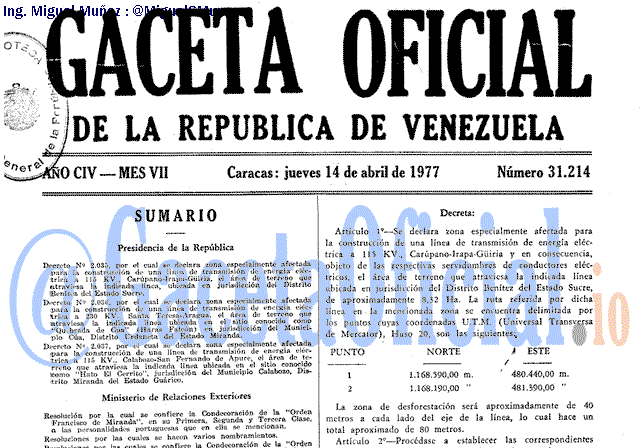 Gaceta Oficial 31214 del 14 Abril 1977