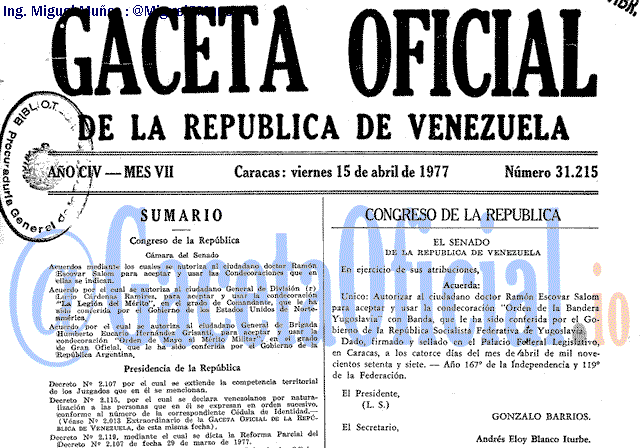 Gaceta Oficial 31215 del 15 Abril 1977