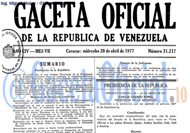 Gaceta Oficial 31217 del 20 Abril 1977