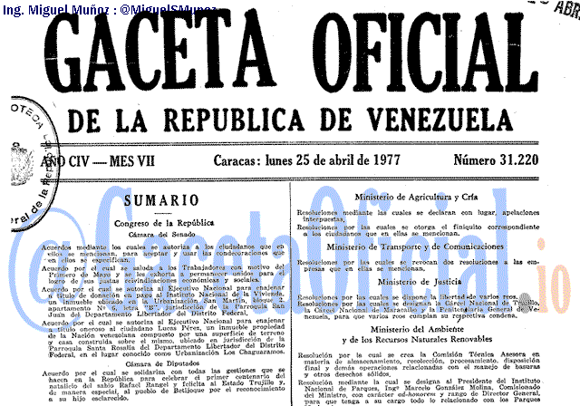 Gaceta Oficial 31220 del 25 Abril 1977