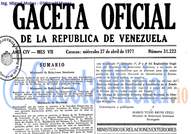 Gaceta Oficial 31222 del 27 Abril 1977