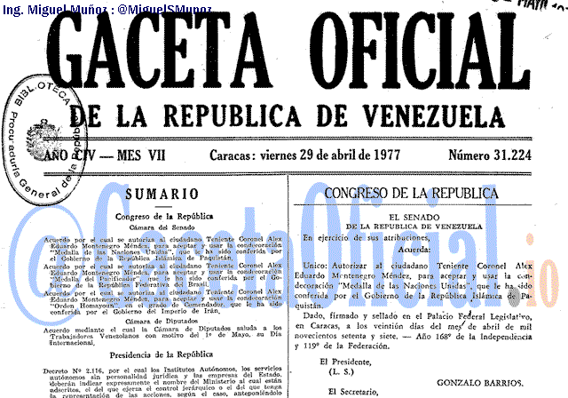 Gaceta Oficial 31224 del 29 Abril 1977