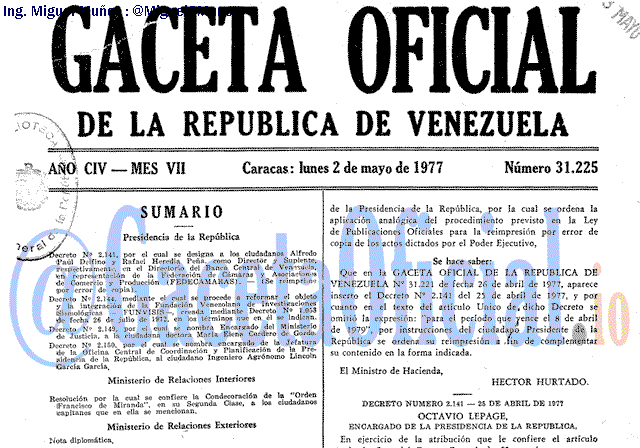 Gaceta Oficial 31225 del 2 Mayo 1977
