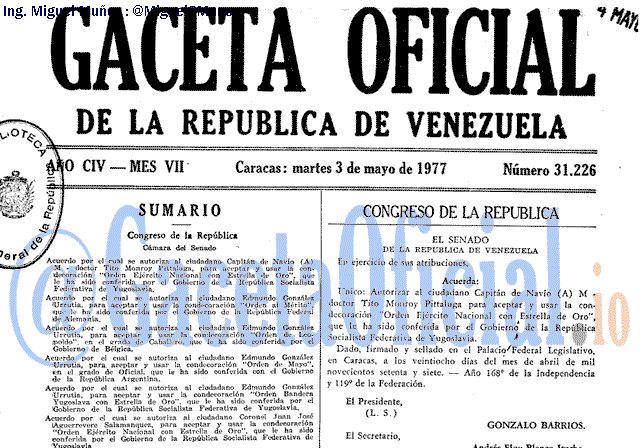 Gaceta Oficial 31226 del 3 Mayo 1977