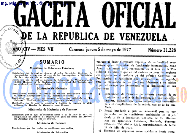 Gaceta Oficial 31228 del 5 Mayo 1977