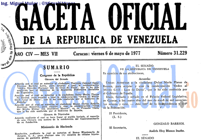 Gaceta Oficial 31229 del 6 Mayo 1977