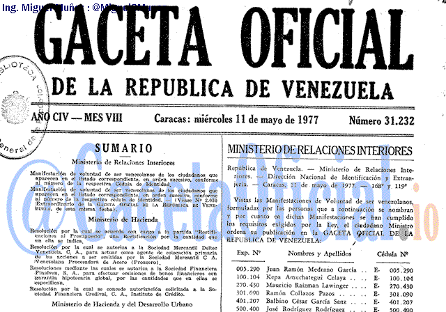 Gaceta Oficial 31232 del 11 Mayo 1977