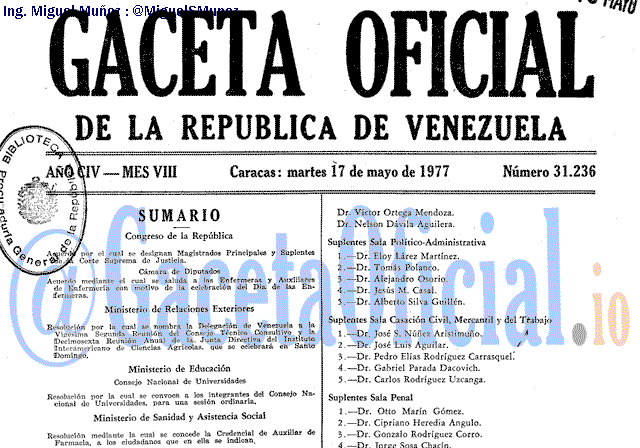 Gaceta Oficial 31236 del 17 Mayo 1977