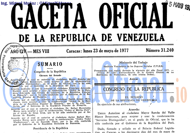 Gaceta Oficial 31240 del 23 Mayo 1977