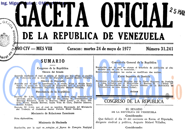 Gaceta Oficial 31241 del 24 Mayo 1977