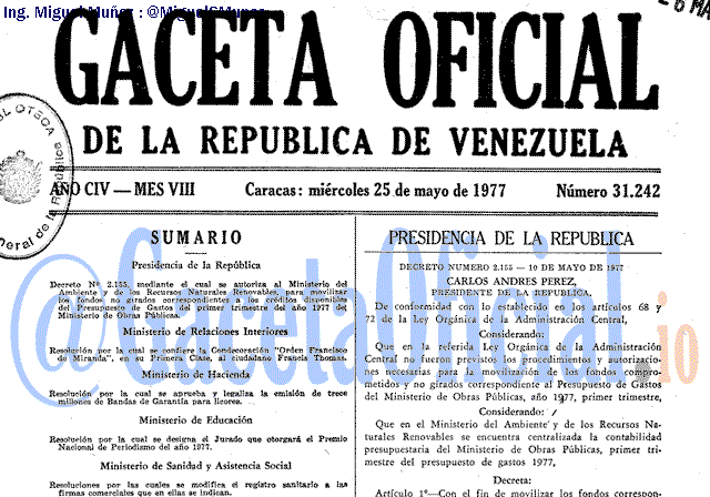 Gaceta Oficial 31242 del 25 Mayo 1977