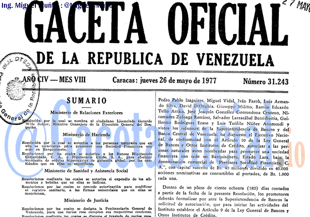 Gaceta Oficial 31243 del 26 Mayo 1977