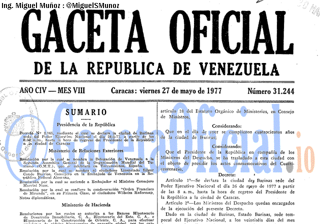 Gaceta Oficial 31244 del 27 Mayo 1977