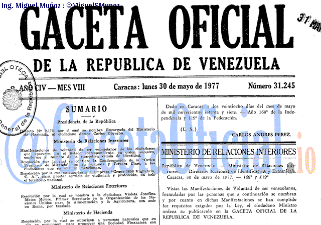 Gaceta Oficial 31245 del 30 Mayo 1977