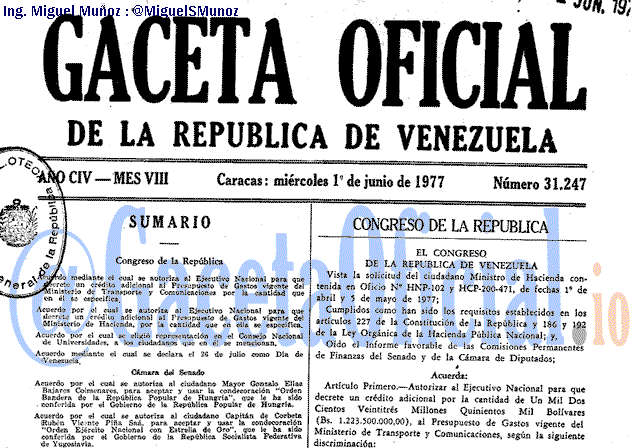 Gaceta Oficial 31247 del 1 Junio 1977