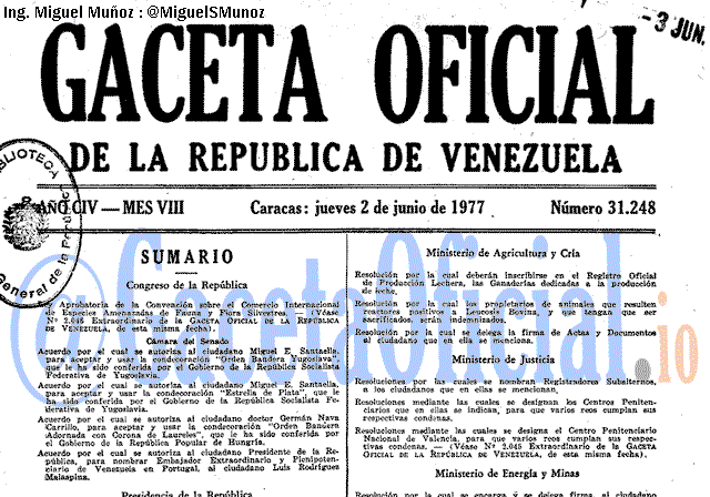 Gaceta Oficial 31248 del 2 Junio 1977