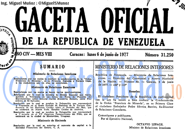 Gaceta Oficial 31250 del 6 Junio 1977