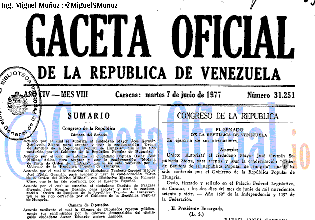 Gaceta Oficial 31251 del 7 Junio 1977