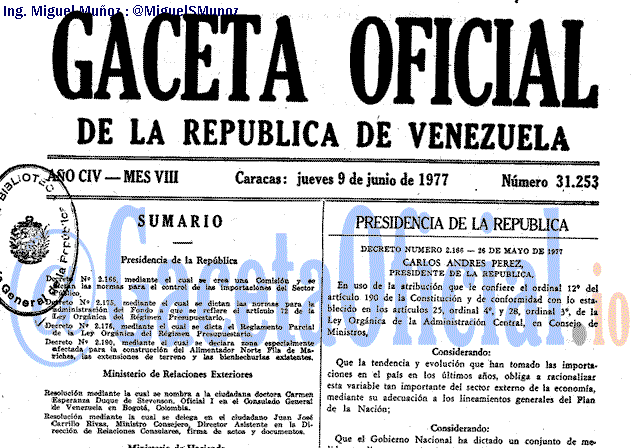 Gaceta Oficial 31253 del 9 Junio 1977
