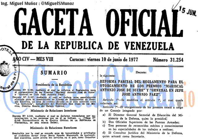 Gaceta Oficial 31254 del 10 Junio 1977