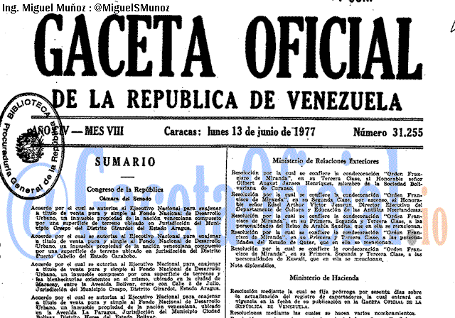 Gaceta Oficial 31255 del 13 Junio 1977