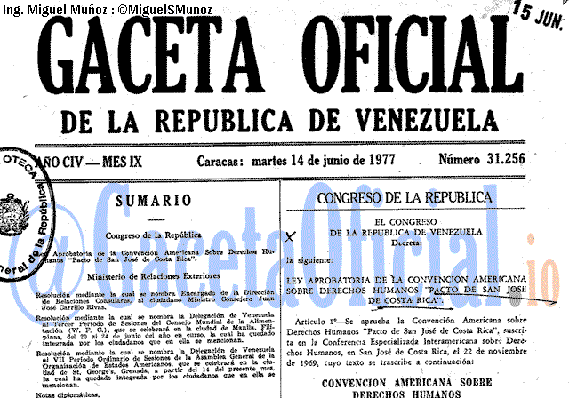 Gaceta Oficial 31256 del 14 Junio 1977