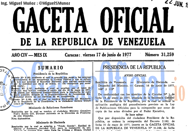 Gaceta Oficial 31259 del 17 Junio 1977