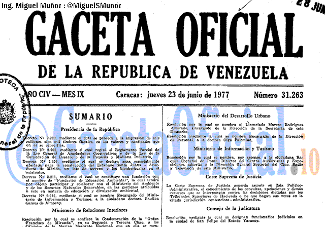 Gaceta Oficial 31263 del 23 Junio 1977