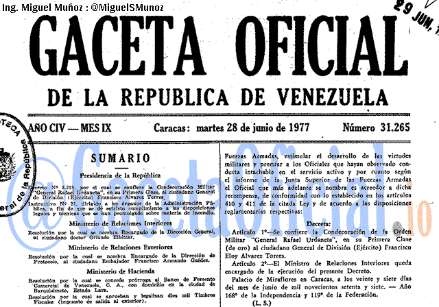 Gaceta Oficial 31265 del 28 Junio 1977