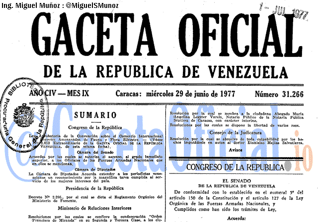 Gaceta Oficial 31266 del 29 Junio 1977