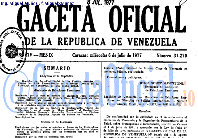 Gaceta Oficial 31270 del 6 Julio 1977