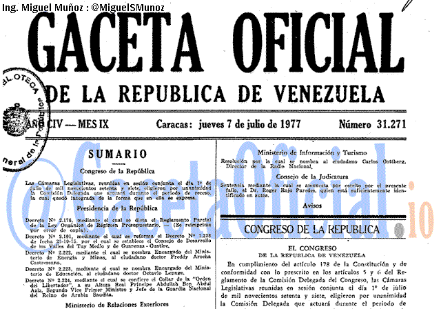 Gaceta Oficial 31271 del 7 Julio 1977