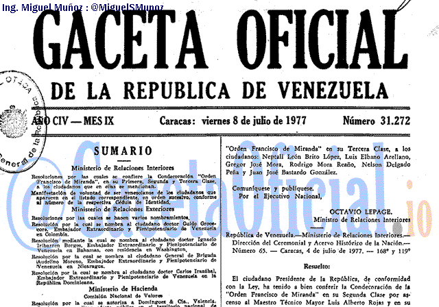 Gaceta Oficial 31272 del 8 Julio 1977