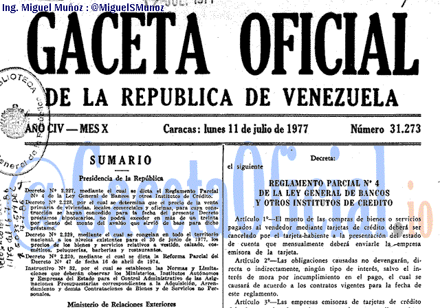 Gaceta Oficial 31273 del 11 Julio 1977
