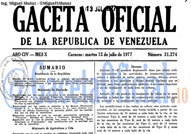 Gaceta Oficial 31274 del 12 Julio 1977