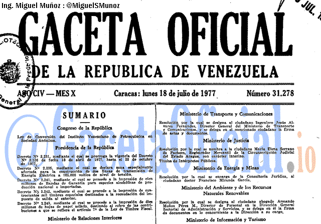 Gaceta Oficial 31278 del 18 Julio 1977