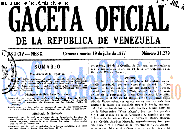 Gaceta Oficial 31279 del 19 Julio 1977