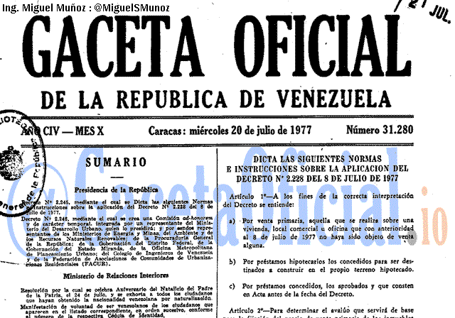 Gaceta Oficial 31280 del 20 Julio 1977