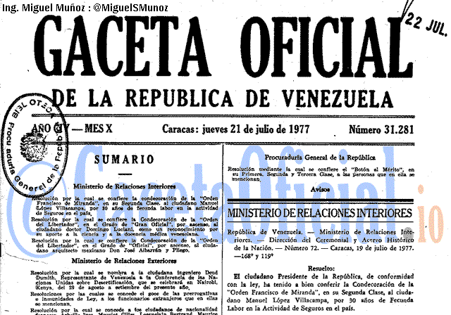 Gaceta Oficial 31281 del 21 Julio 1977