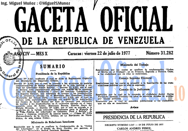Gaceta Oficial 31282 del 22 Julio 1977