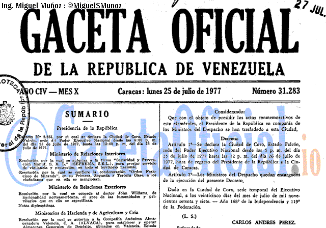 Gaceta Oficial 31283 del 25 Julio 1977